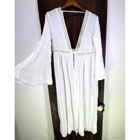 Cupshe Other - Women's Midi Open Tie Swim Cover Up Sz. L Oversized Duster White Bohemian Boho